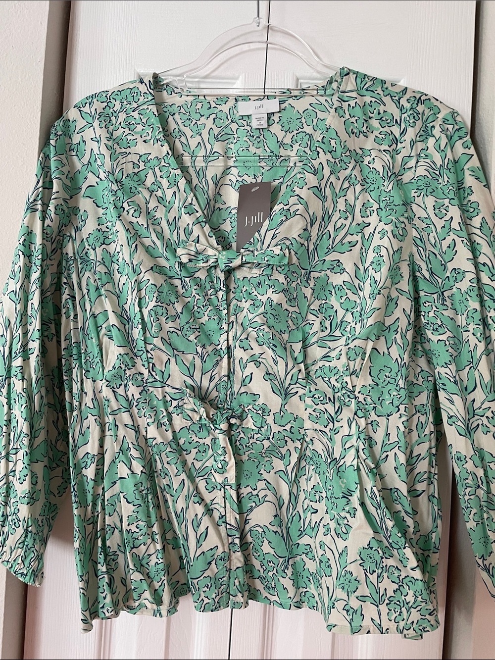 J. Jill Mint Green Floral Tie-Front Blouse NWT